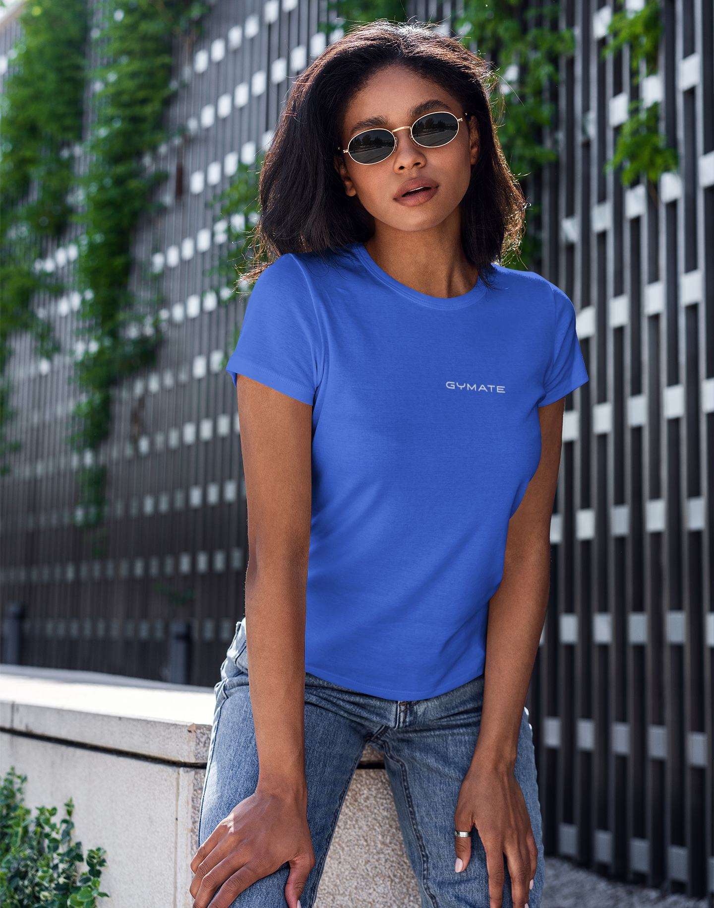 Designer T shirts for women Original Gymate chest royal blue