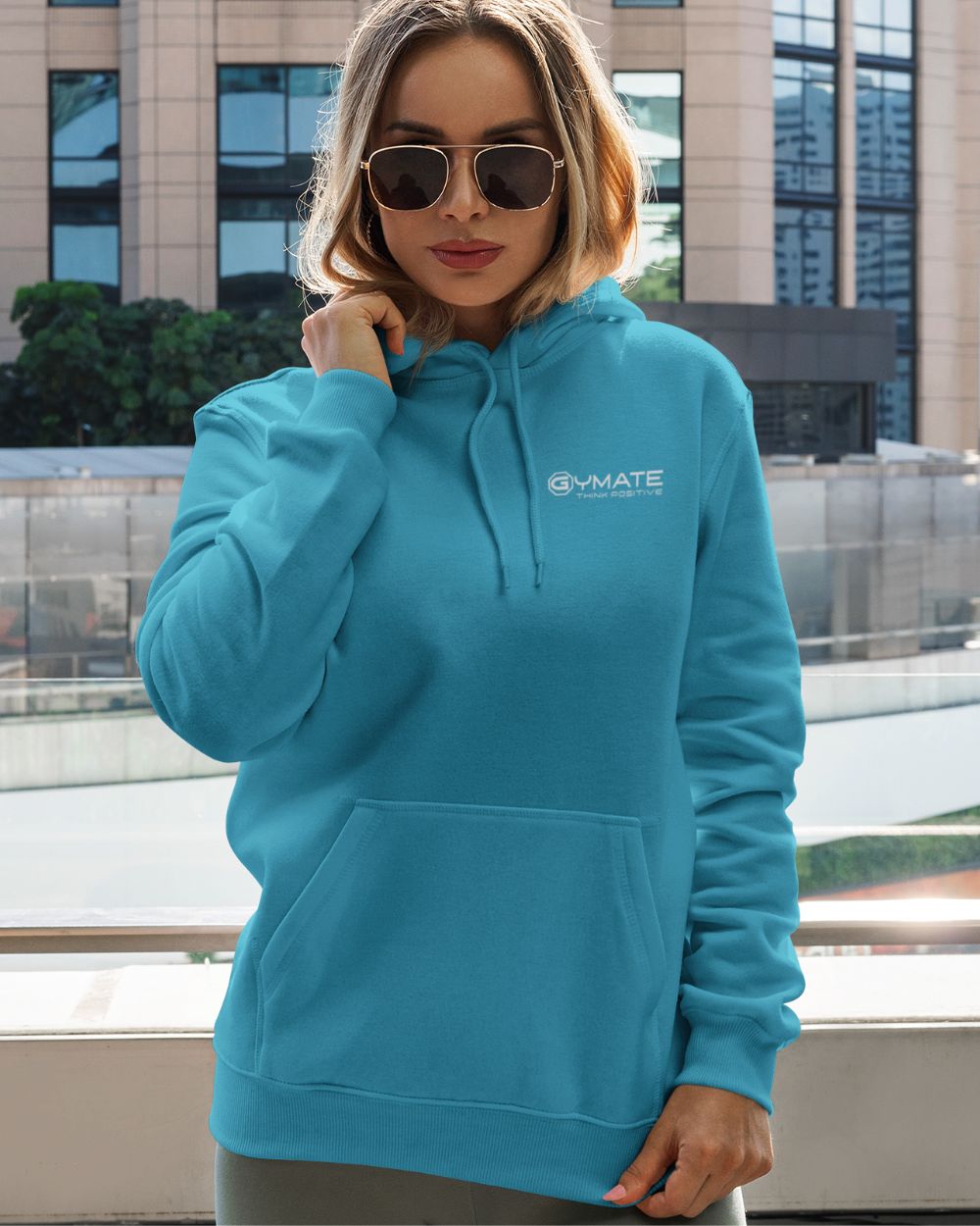 sapphire blue womens Hoodies Designer chest 'Think Positive' logo