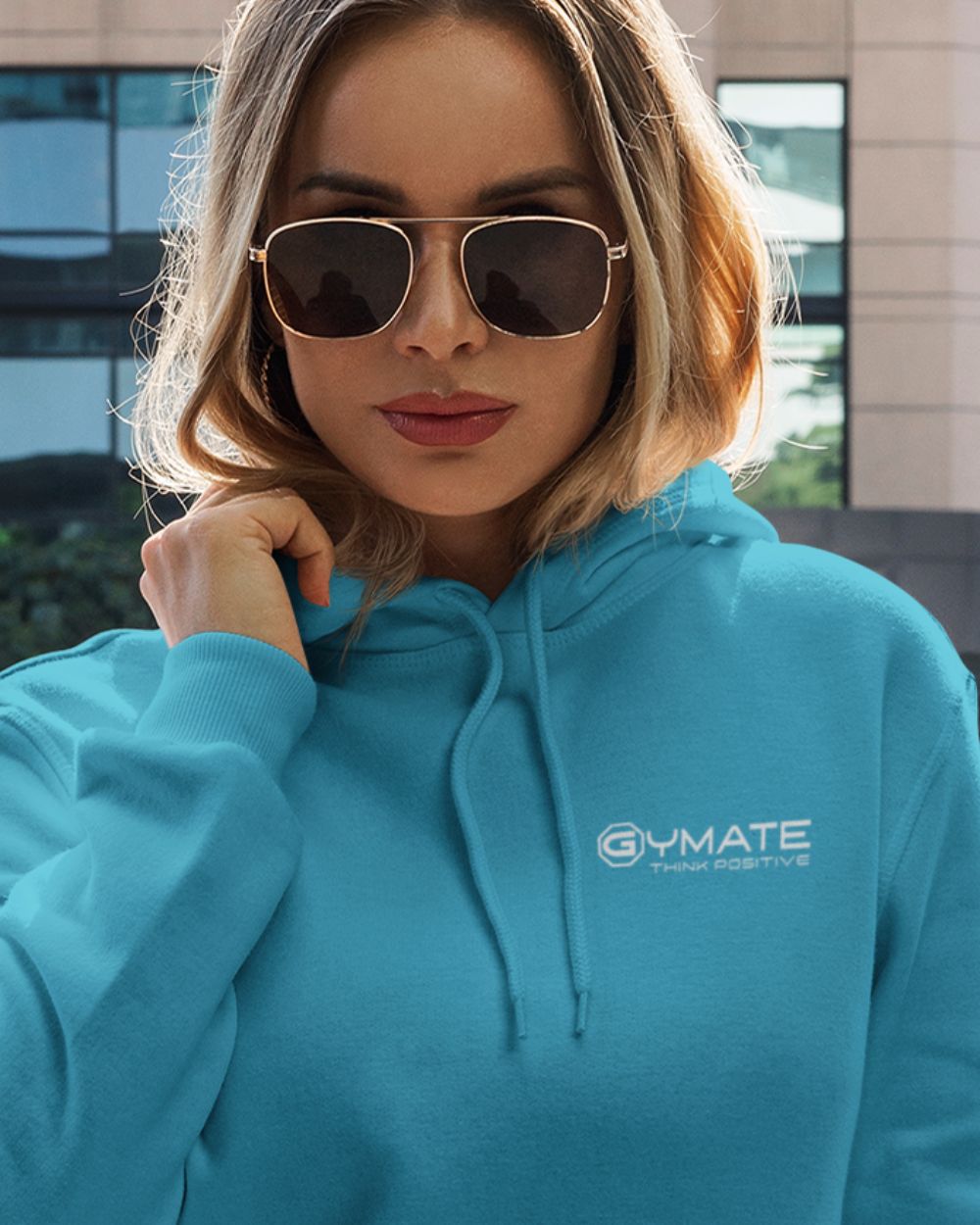 sapphire blue womens Hoodies Designer close up logo