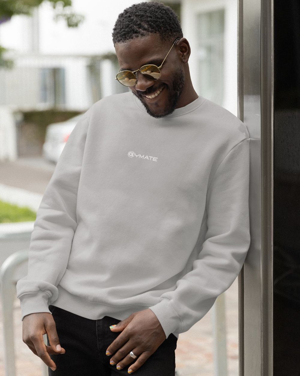 silver grey Mens Designer Sweatshirts Gymate Logo