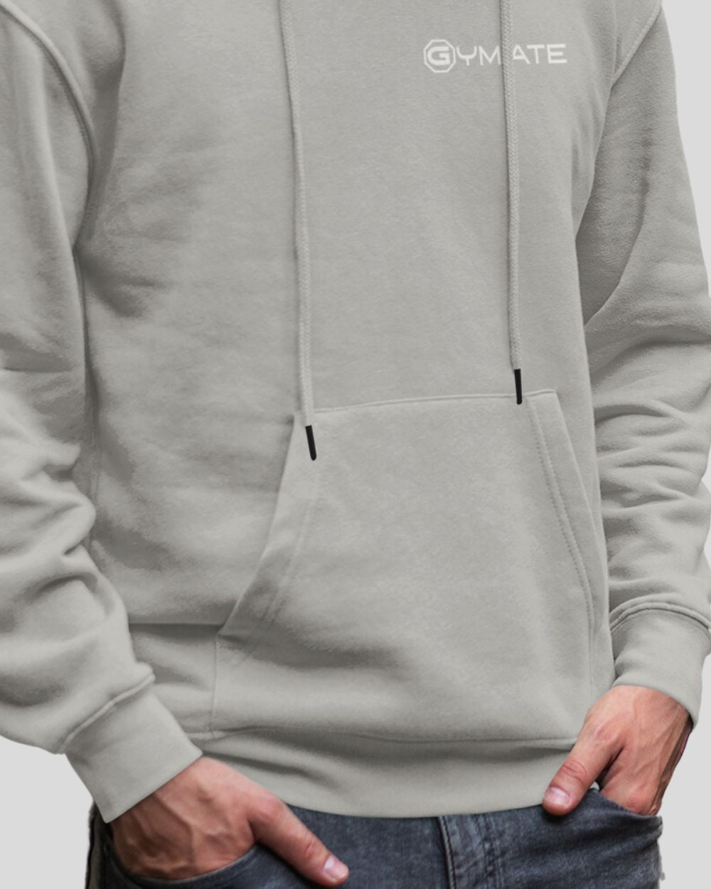 silver grey Mens Hoodies Designer Gymate close up front