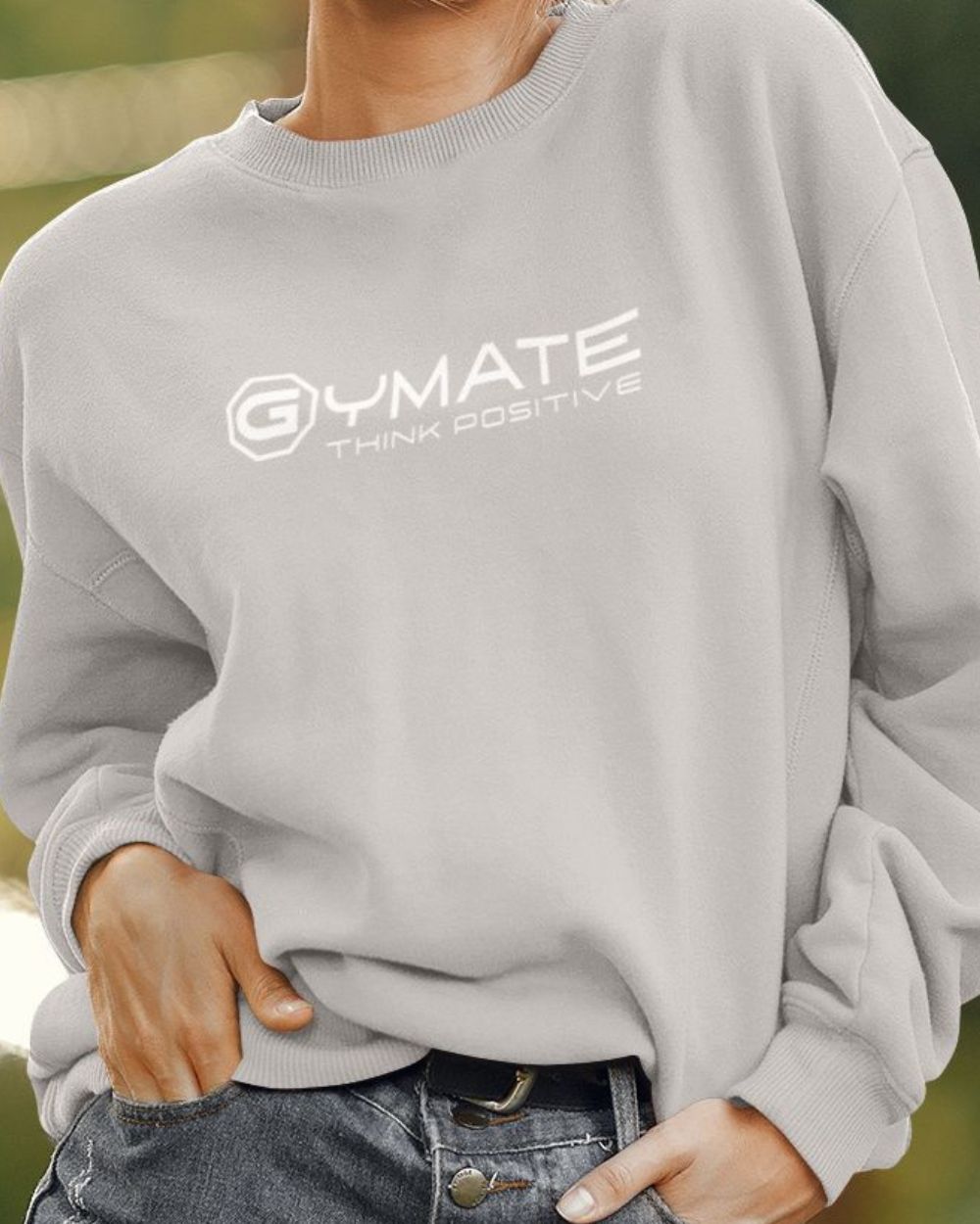 silver grey Designer Womens Sweatshirts close up Gymate logo
