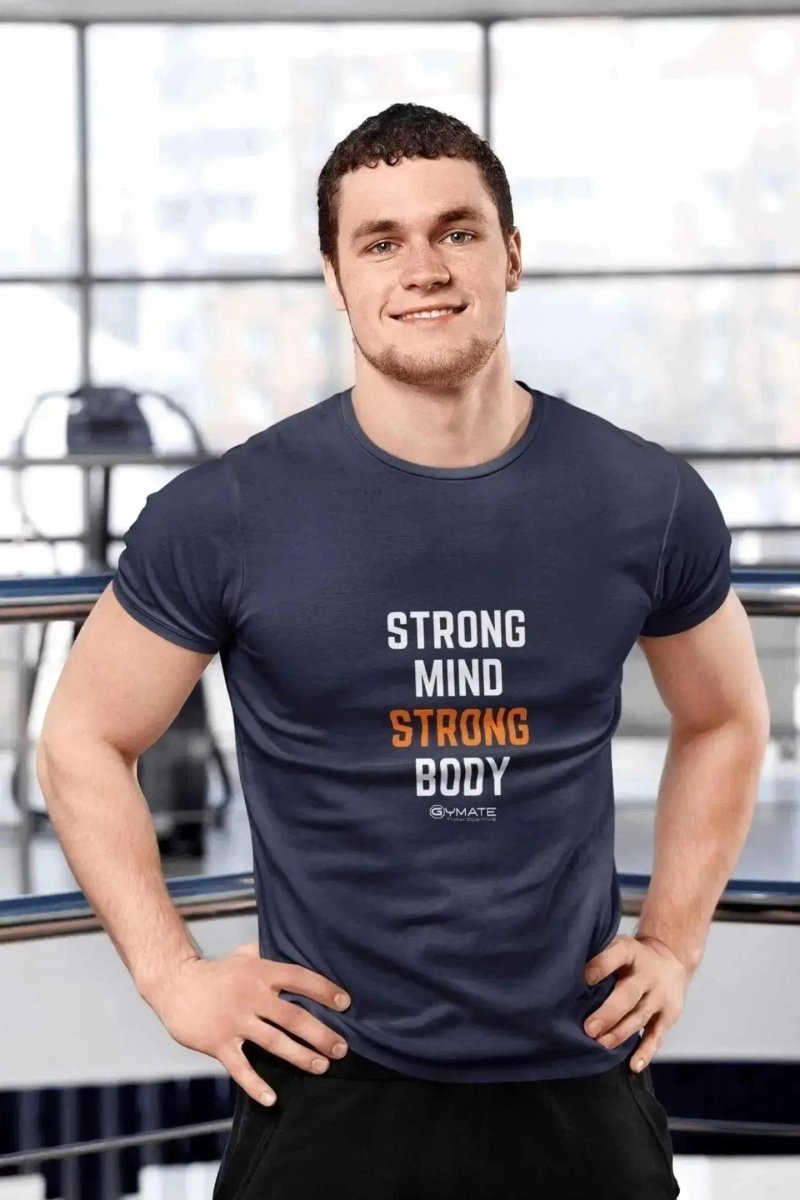 Graphic t shirt Slogan T Shirts to inspire Men | Strong Mind Strong Body navy