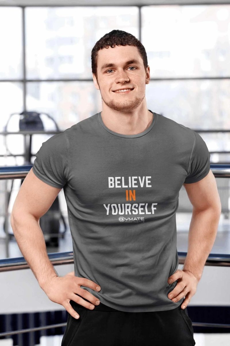 slogan T Shirt to inspire Men | Believe in Yourself dark grey 3