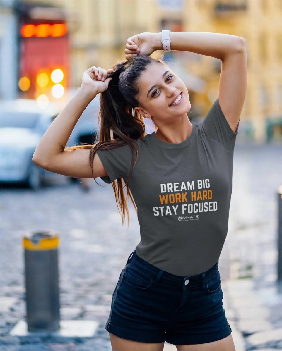 Womens Slogan T shirts Motivational - Dream Big Work Hard dark grey 2