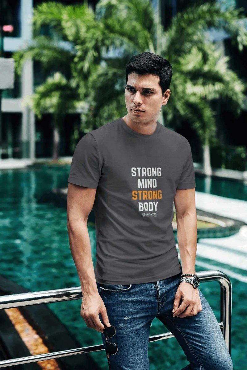 Slogan T Shirts to inspire Men | Strong Mind Strong Body dark grey 2