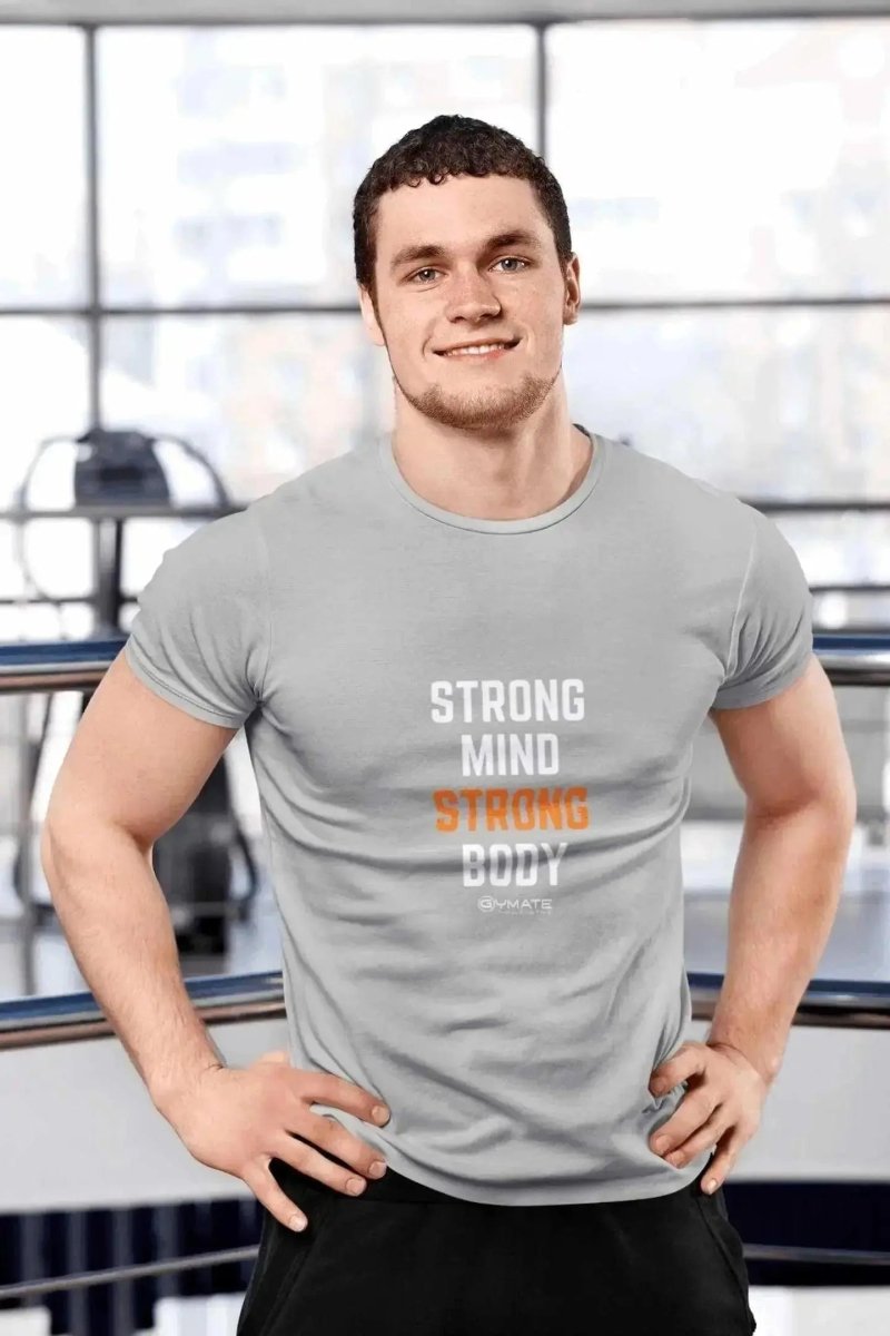 Slogan T Shirts to inspire Men | Strong Mind Strong Body light grey 2