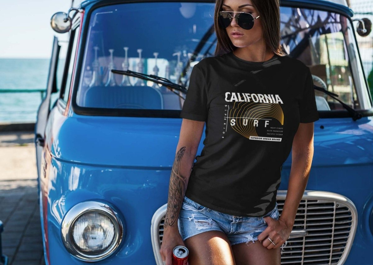 slogan t shirts womens Activewear & leisure wear | California surf black