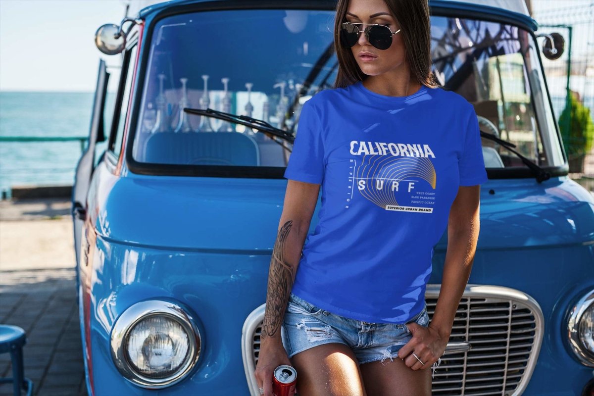 slogan t shirts womens Activewear & leisure wear | California surf blue