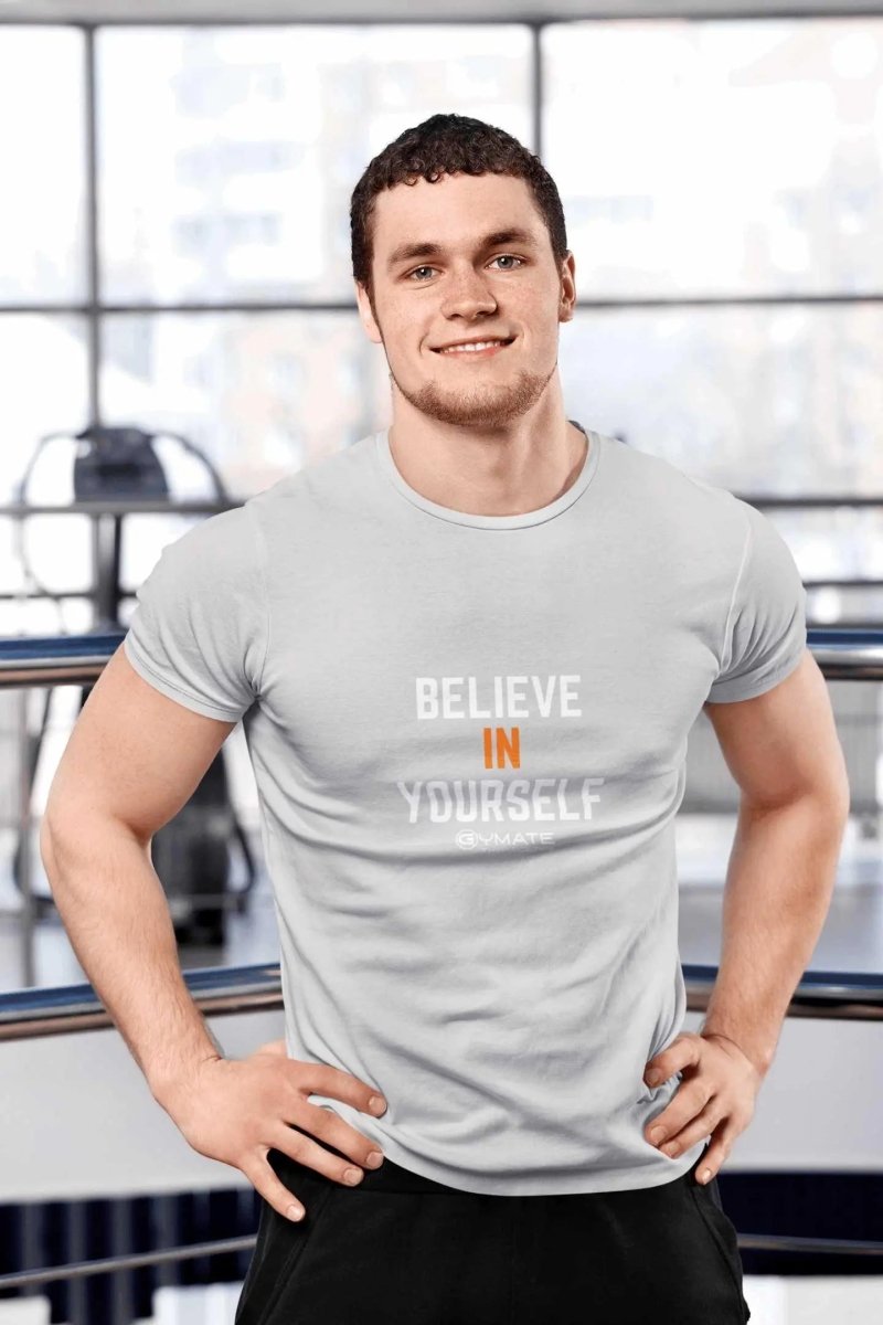 slogan T Shirt to inspire Men | Believe in Yourself light grey