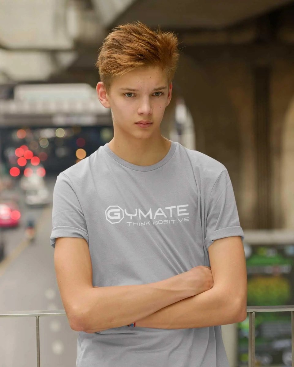 Junior T shirts / Youth Activewear Boys and Girls large logo light grey