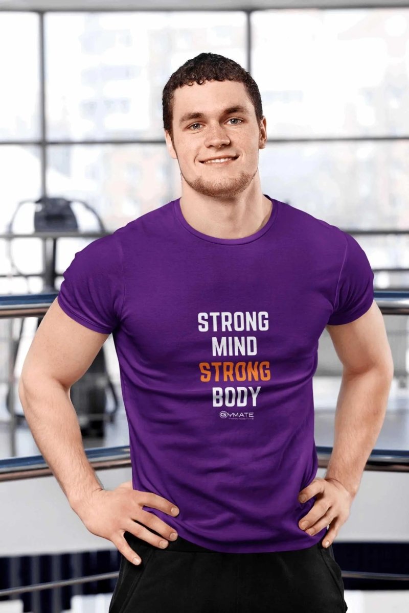 Slogan T Shirts to inspire Men | Strong Mind Strong Body purple