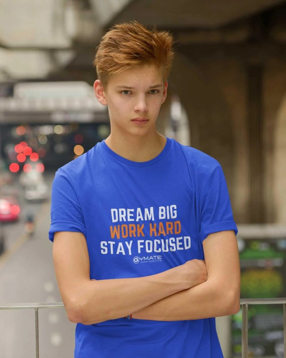 Custom t shirts - Motivational slogan - Dream Big Work Hard blue
