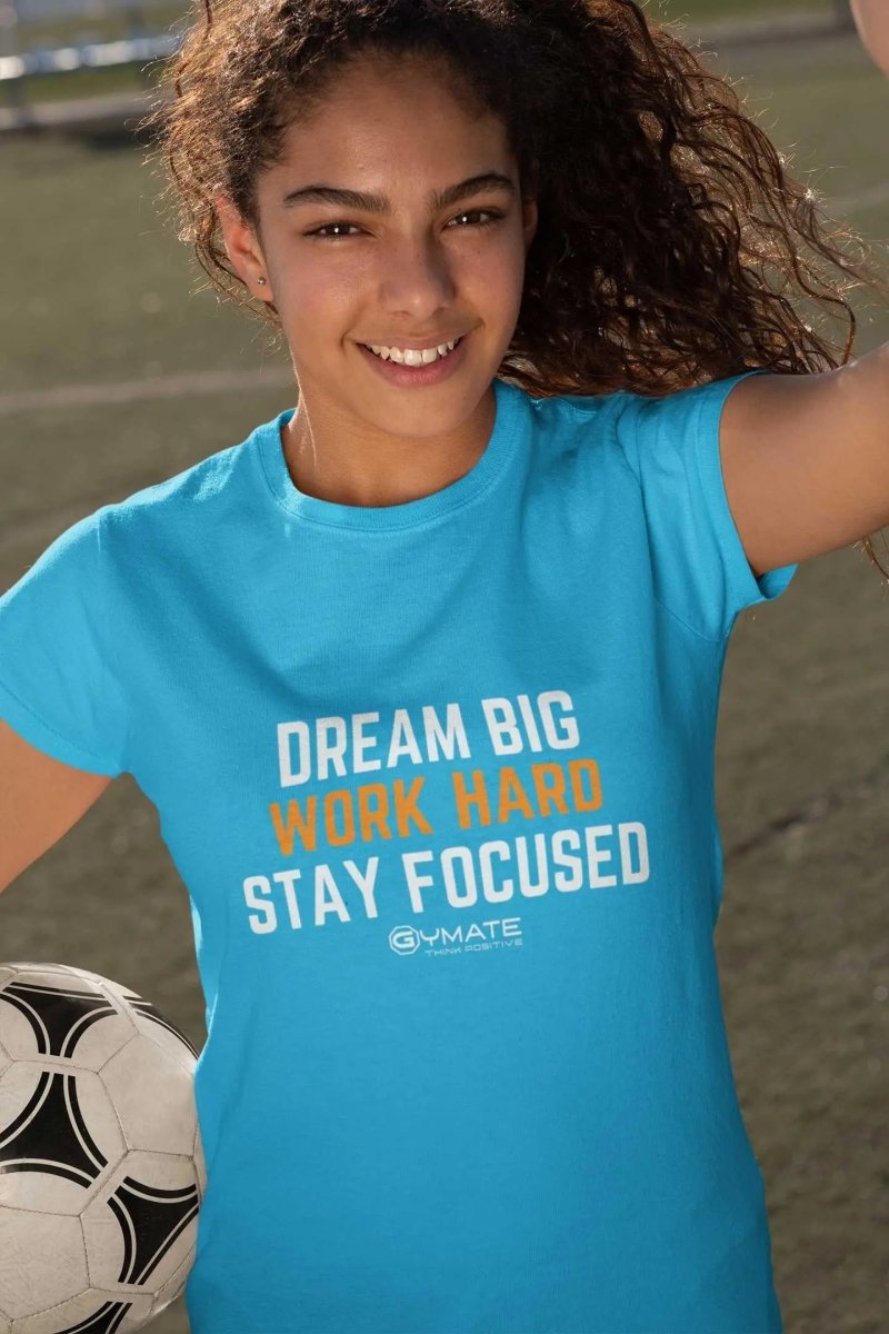 Custom t shirts - Motivational slogan - Dream Big Work Hard sapphire blue