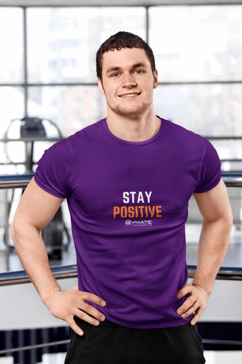 Slogan T Shirts to inspire and uplift Men | Stay Positive purple 2