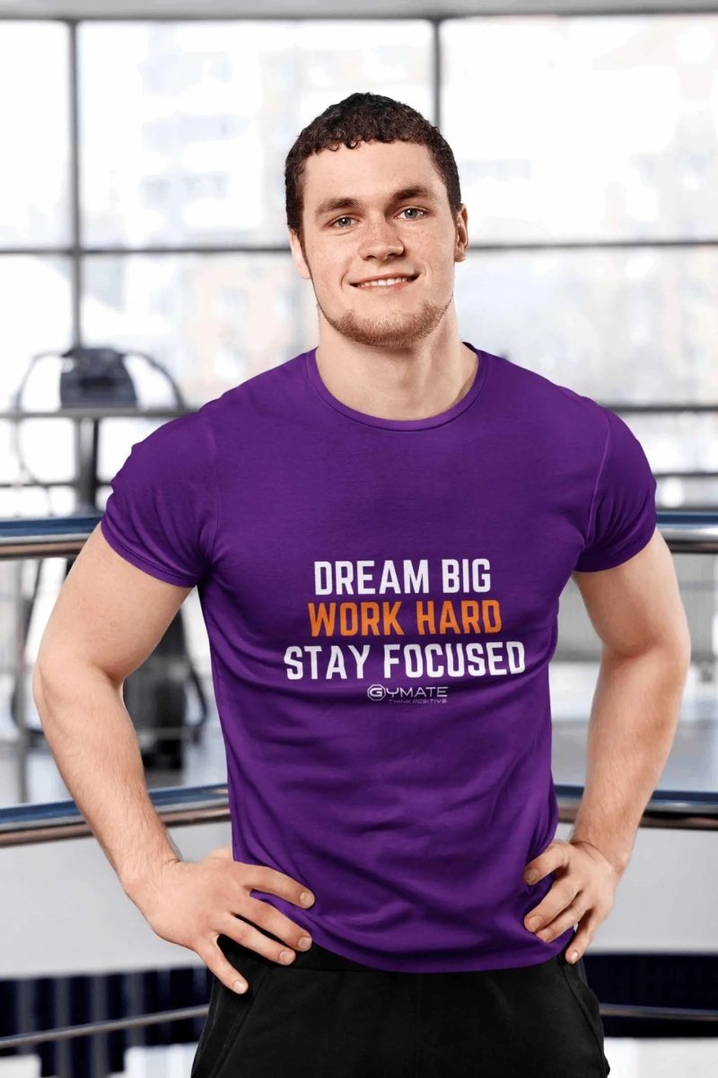 Slogan T Shirts to inspire All Men | Dream Big work Hard purple