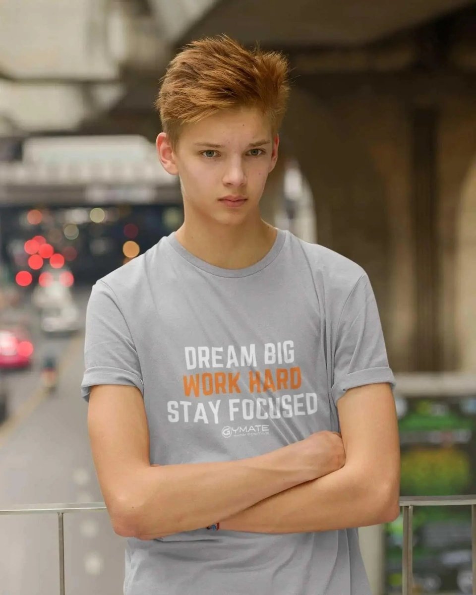 Custom t shirts - Motivational slogan - Dream Big Work Hard grey
