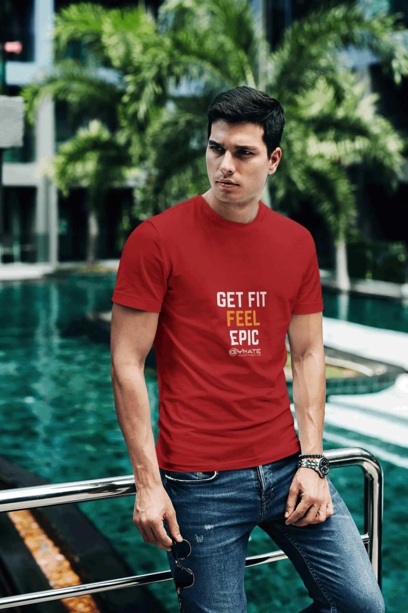 Slogan T Shirt to inspire Men | Get Fit Feel Epic red